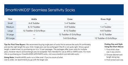 SmartKnit seamless socks size chart