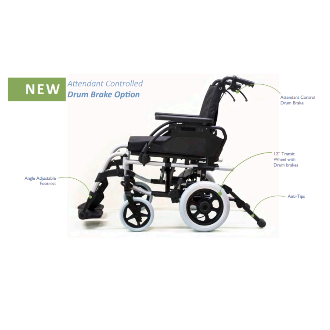 Breezy Basix 2 Transit Wheelchair side view drum brake option